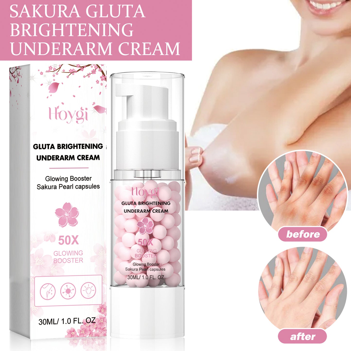 Hoygi Brightening Underarm Cream Lightens Dark Joints, Elbows And Armpits, Whitens Skin, Moisturizes And Beautifies Creams