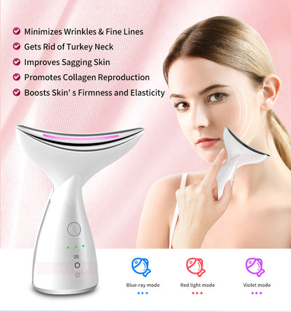 EMS Microcurrent Neck Face Beauty Device With 3 Colors LED