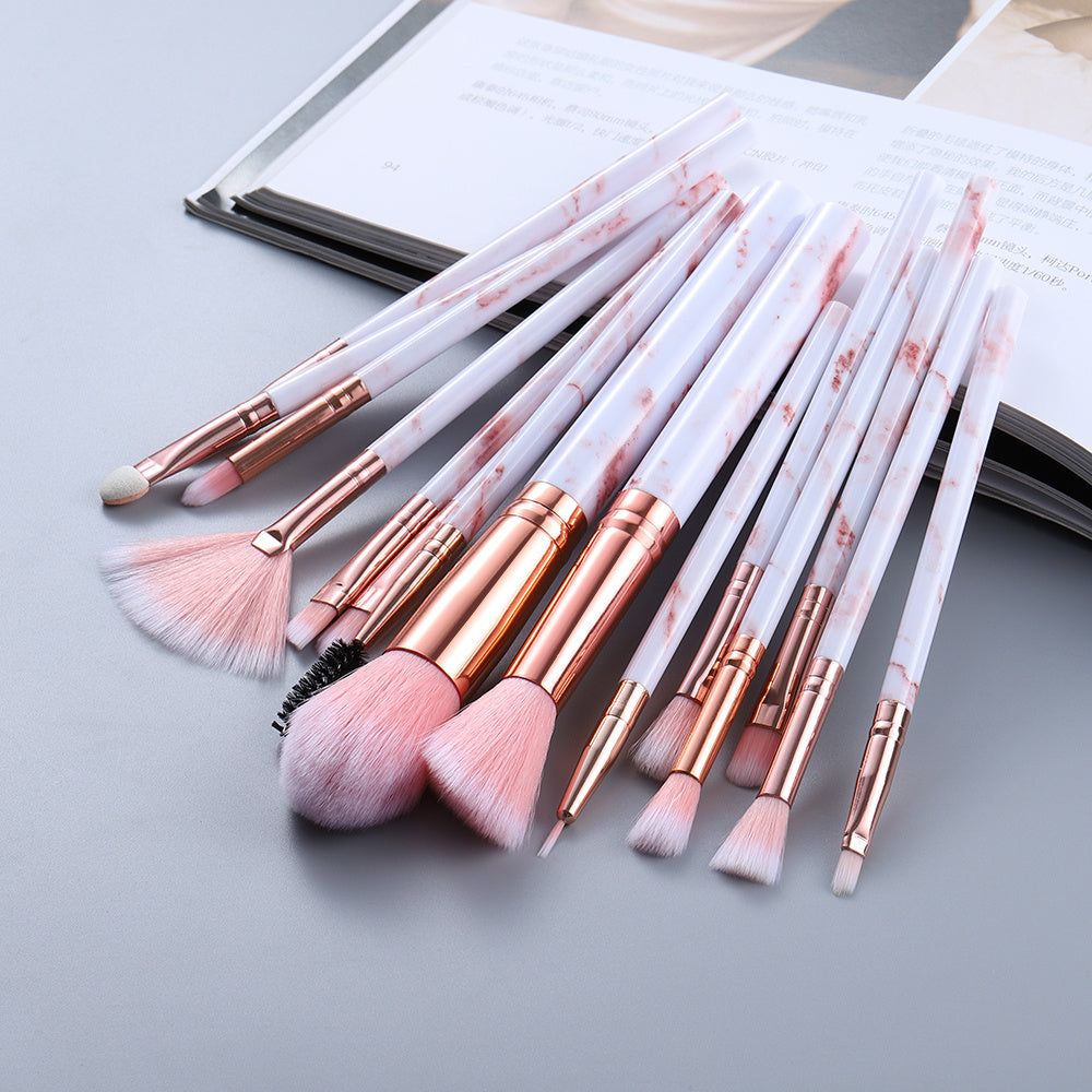 15 Marbled Design Makeup Brushes Set