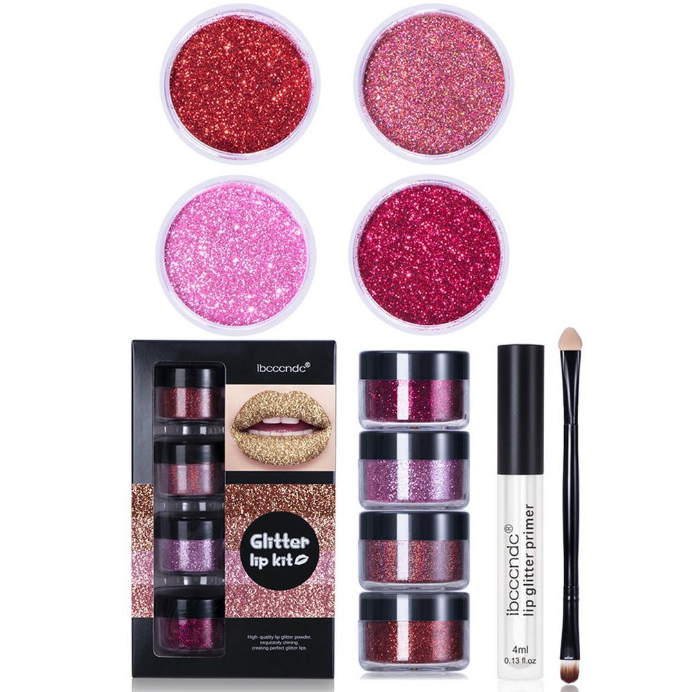 Glitter Lip Gloss Lipstick Shiny DIY Lip Gloss Diamond Waterproof Long Lasting Lipgloss Kit With Lip Primer Lip Tint Lips Makeup